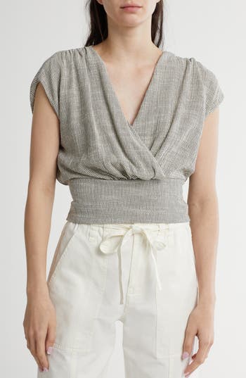RENEE C RENEE C STRIPE SMOCKED BACK TOP 