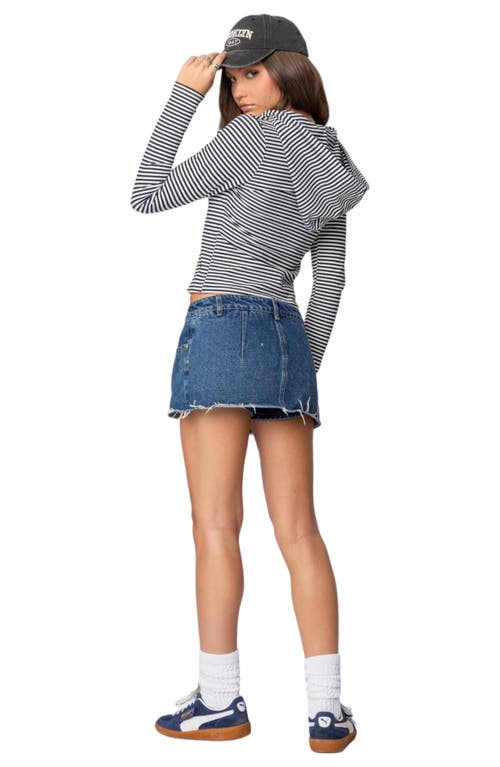 Shop Edikted Madison Stripe Zip Hoodie In Navy-and-white