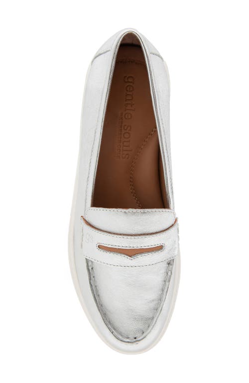 Shop Gentle Souls By Kenneth Cole Gentle Souls Bailey Metallic Penny Loafer In Silver Leather