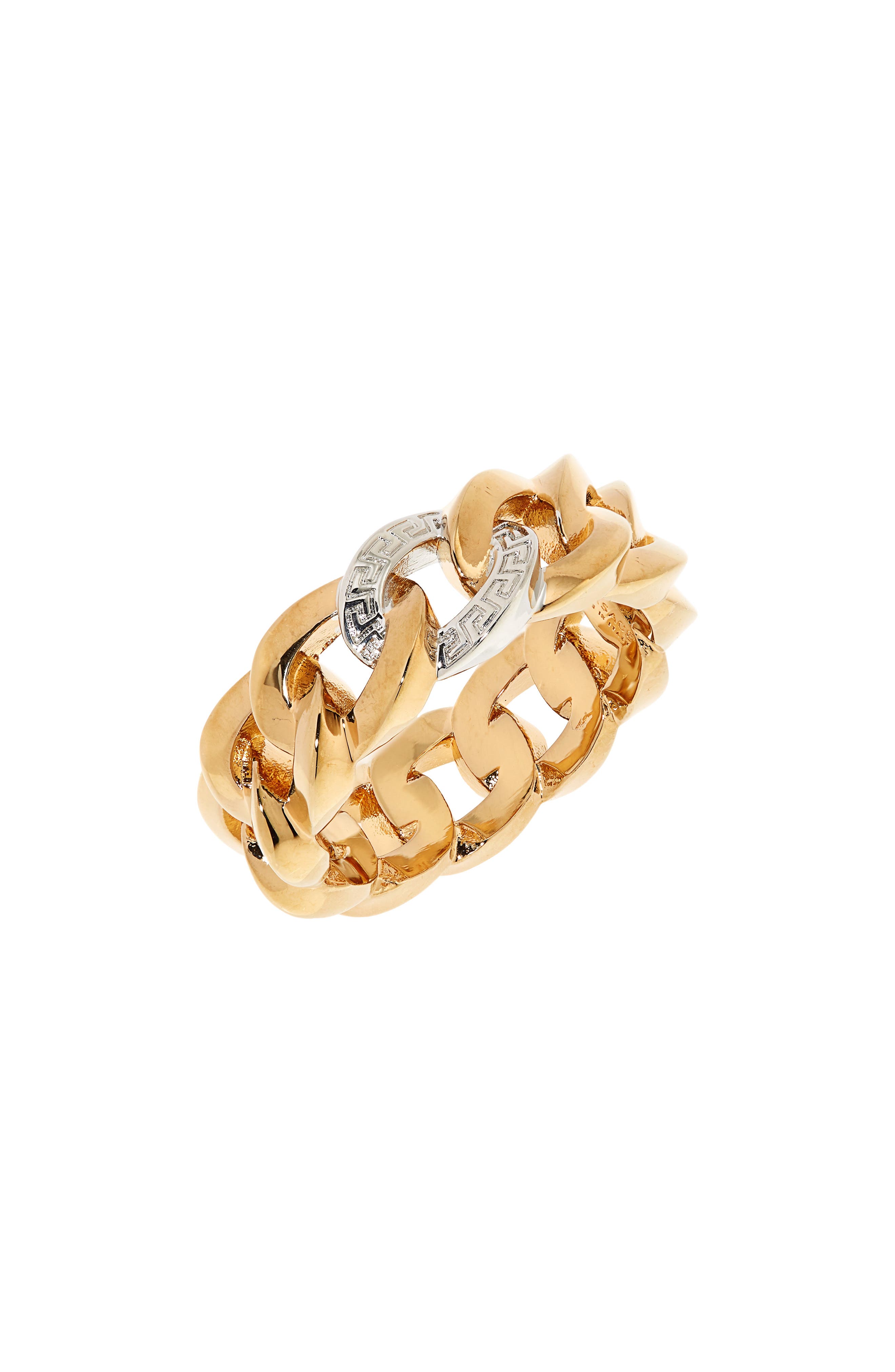 Versace Greek Key Curb Link Chain Ring 