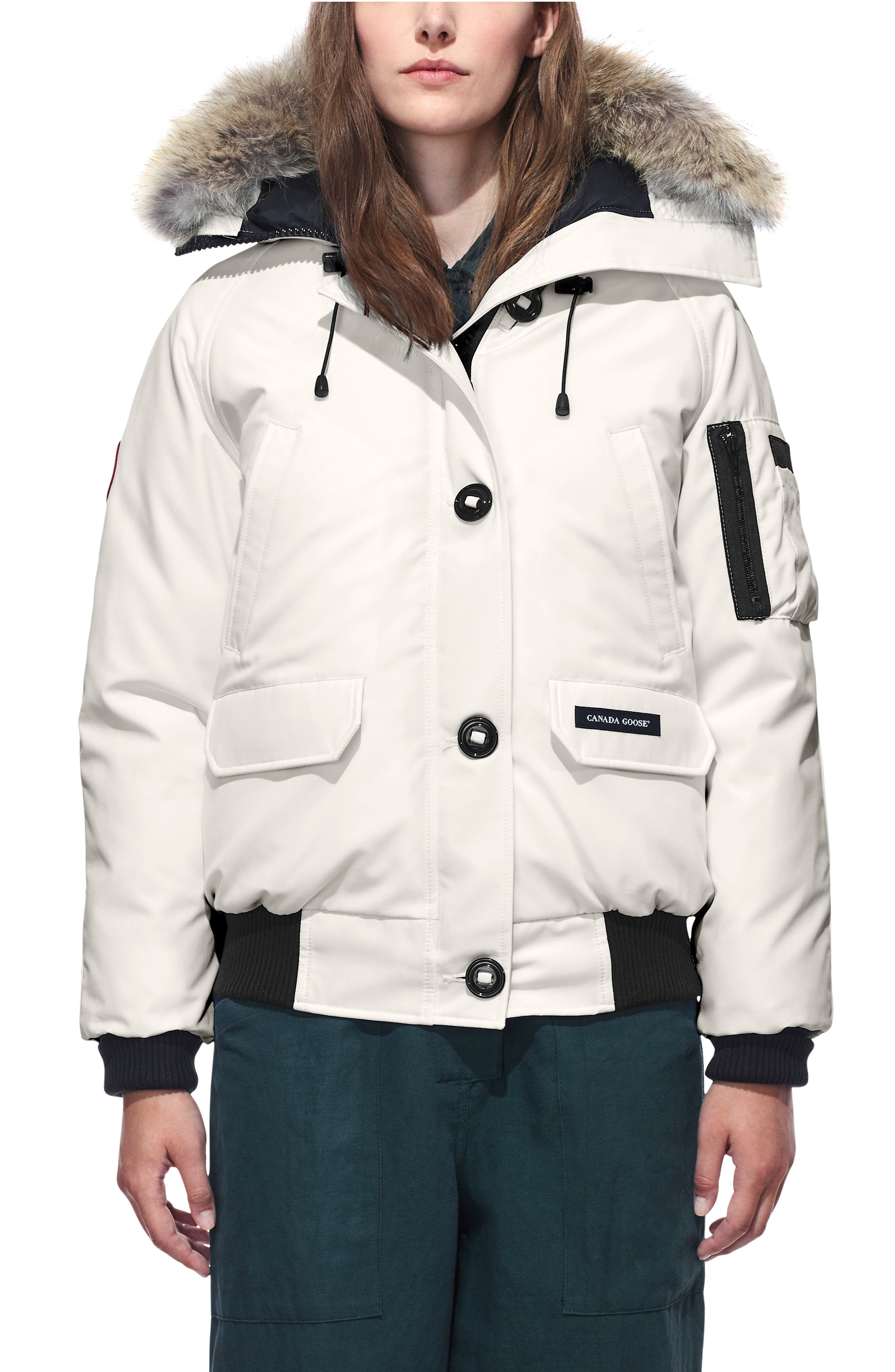 Canada Goose Chilliwack Hooded Down Bomber Jacket With Genuine Coyote Fur Trim, (2-4) - Ivory