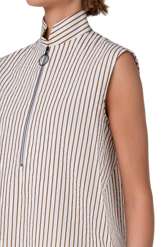 Shop Akris Punto Boxy Stripe Sleeveless Half Zip Top In Cream-sun-black