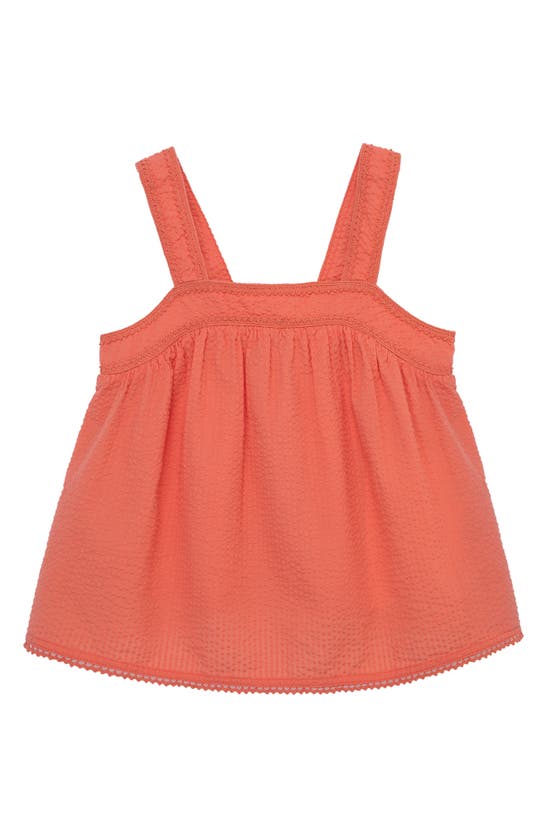 Peek Aren't You Curious Kids' Embroidered Cotton Seesucker Top In Coral