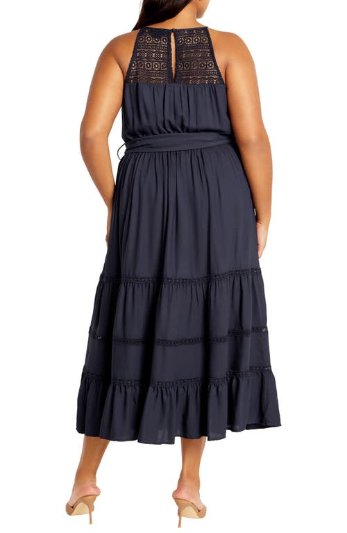 Shop City Chic Alessia Open Stitch Sleeveless Midi Dress In Navy