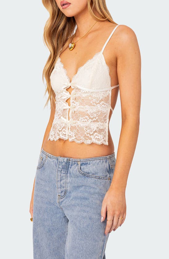 Edikted Cara Sheer Lace Tie Back Camisole In Cream