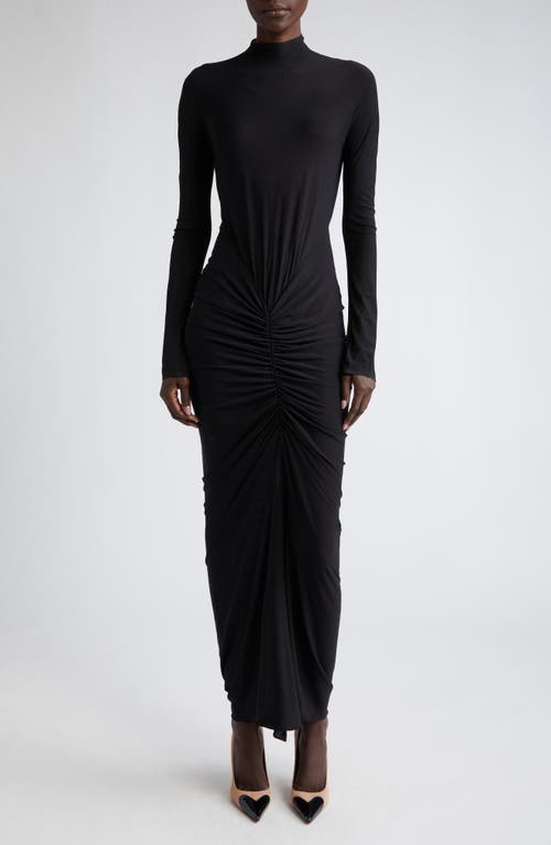 Alaïa Ruched Long Sleeve Stretch Jersey Dress in Noir Alaia at Nordstrom, Size 6 Us