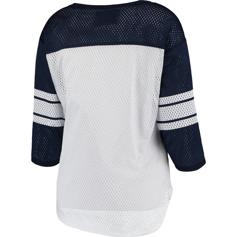 G-III 4HER BY CARL BANKS G-III 4HER BY CARL BANKS WHITE/NAVY NEW ENGLAND PATRIOTS FIRST TEAM 3/4-SLEEVE MESH T-SHIRT