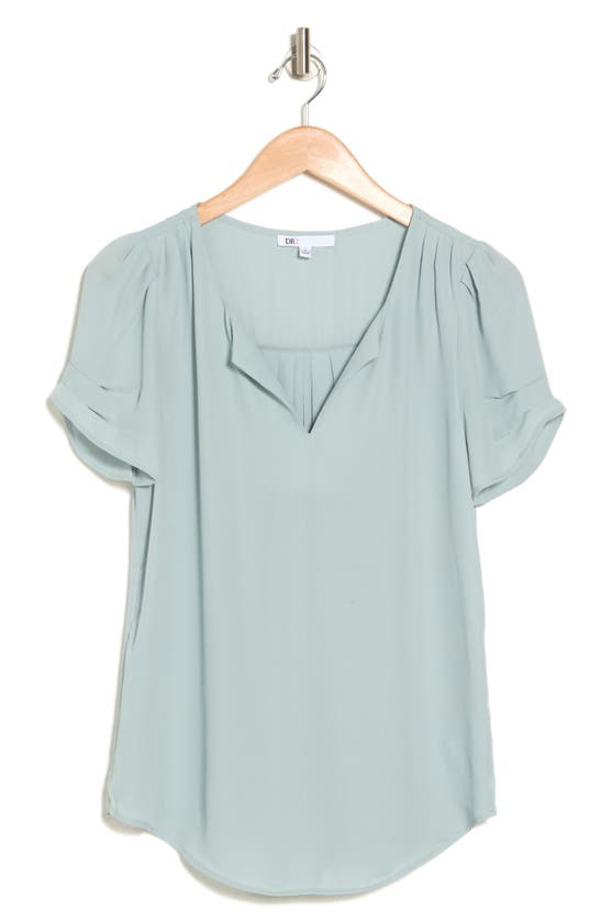 Dr2 By Daniel Rainn Pleated Sleeve Split Neck Blouse In Aloe