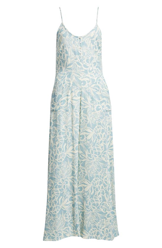 Shop Rip Curl Chambray Floral Print Jumpsuit In Blue/ White