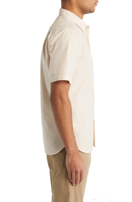 Vince Peninsula Stripe Short Sleeve Button-up Shirt In Warm Oat