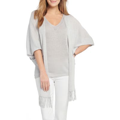 Nic+Zoe Gleaming Tie Front Linen Blend Cardigan Sweater, Grey