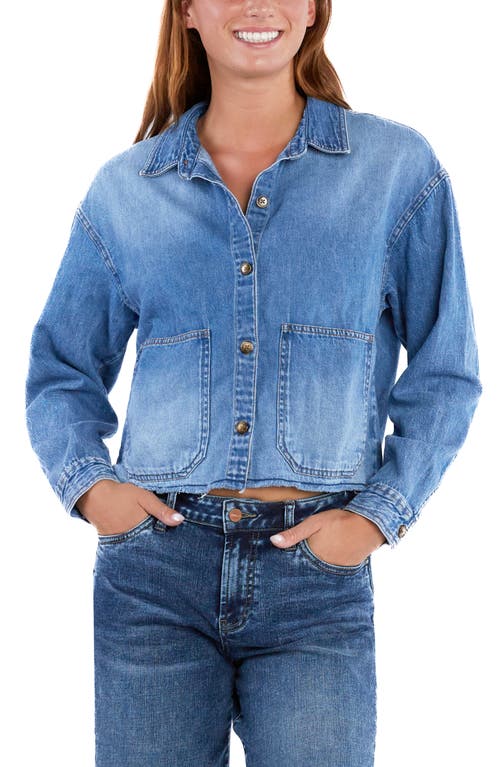 Wash Lab Denim Emma Boxy Raw Hem Crop Denim Jacket In Emma Blue