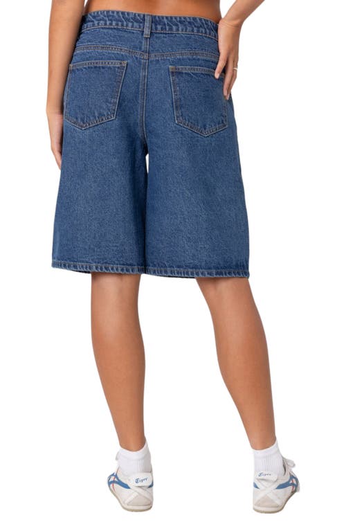 Shop Edikted Jacqui Low Rise Denim Bermuda Shorts In Blue-washed