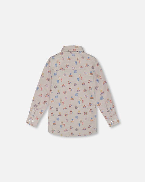 Shop Deux Par Deux Little Boy's Printed Cars Chambray Shirt Gray In Printed Karting