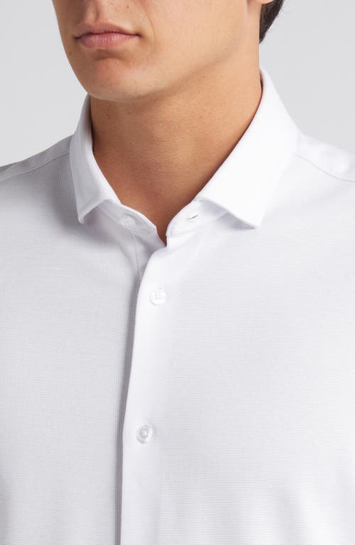 Stone Rose Solid Performance Piqué Button-up Shirt In White