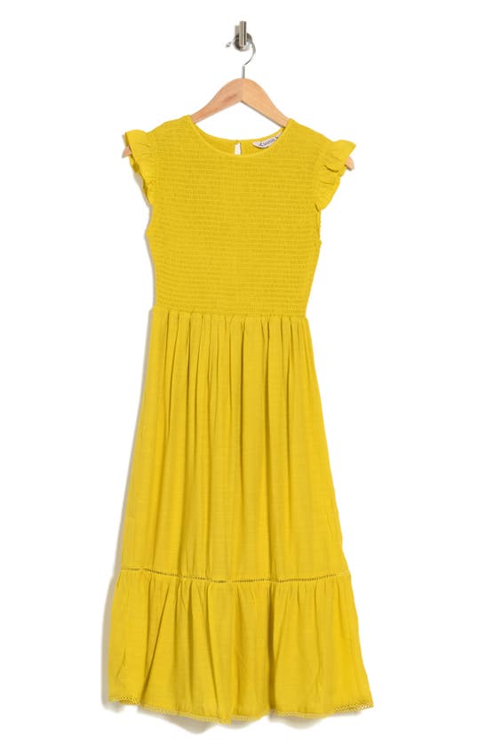 Nanette Lepore Smocked Cap Sleeve Flounce Midi Dress In Eve Green ...