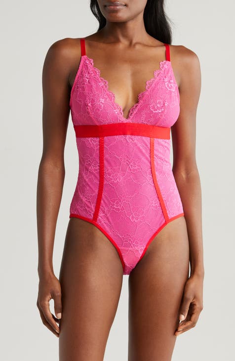 Neena - Pink Lace Frill Bust Bodysuit