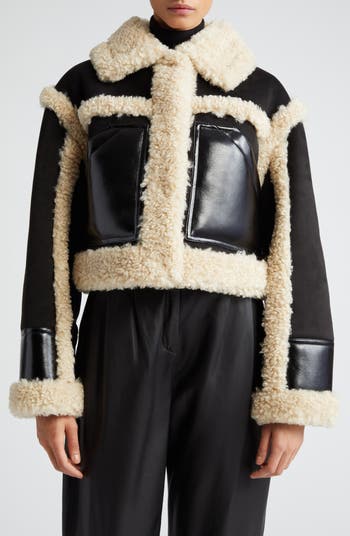 Stand Studio Edith Faux Shearling Trim Faux Suede Crop Jacket | Nordstrom