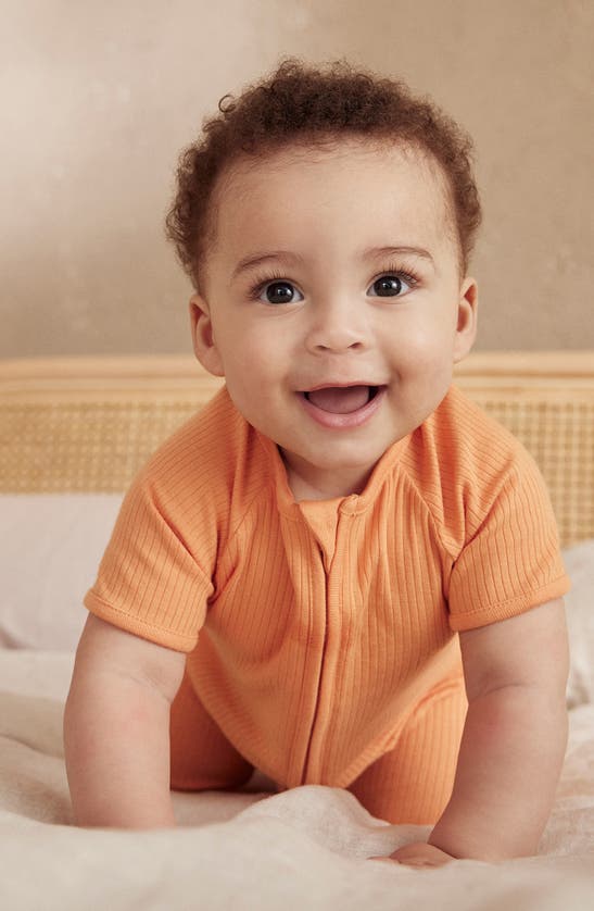 Mori Rib Fitted One-piece Short Pajamas In Ribbed Orange