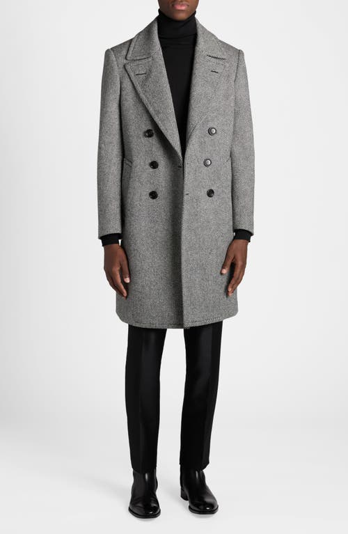 Shop Tom Ford Double Breasted Wool Mouliné Twill Coat In Black/white