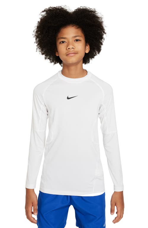 Shop Nike Kids' Pro Dri-fit Long Sleeve Top In White/black