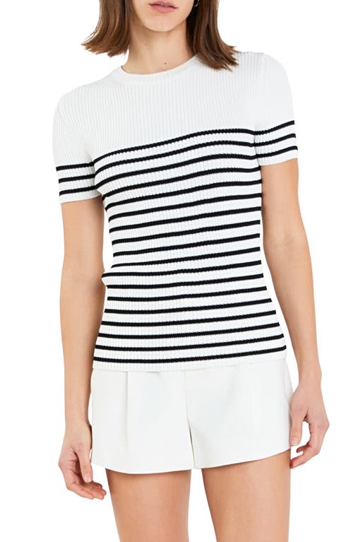 English Factory Stripe Rib Sweater In White/black