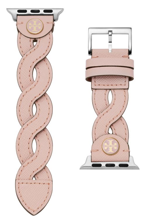 Tory Burch Braided Leather 20mm Apple Watch Watchband in Pink at Nordstrom