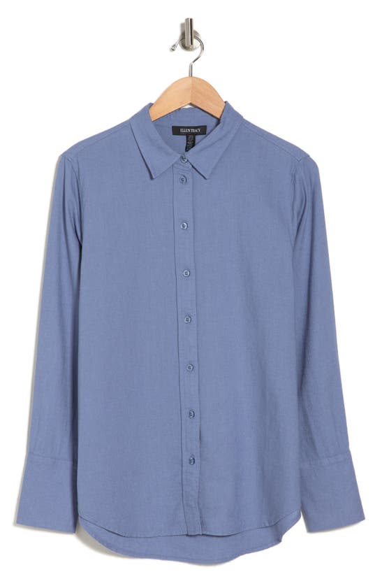 Shop Ellen Tracy Linen Blend Button-up Shirt In Dusk Blue