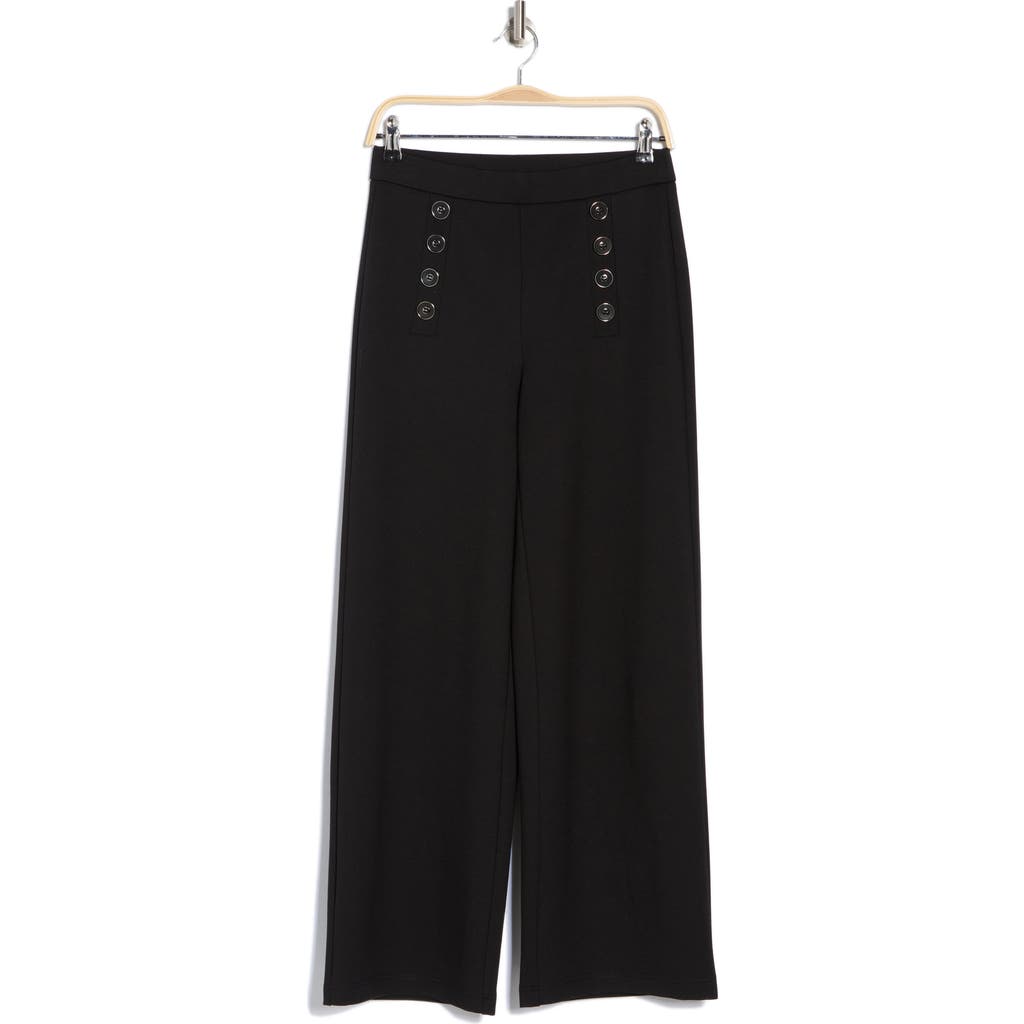 Ellen Tracy Sailor Button Wide Leg Pants In Black