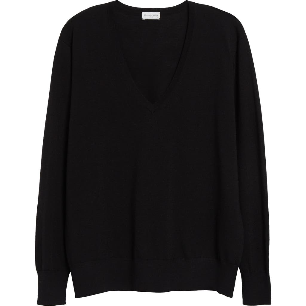 Shop Dries Van Noten Tuomas Merino Wool V-neck Sweater In Black
