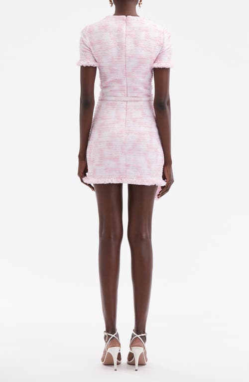 Shop Oscar De La Renta Belted Textured Tweed Minidress In White/pink