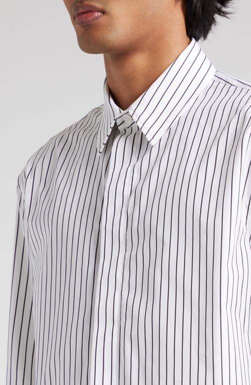 Shop Bottega Veneta Pinstripe Cotton Poplin Button-up Shirt In 9003 White/black