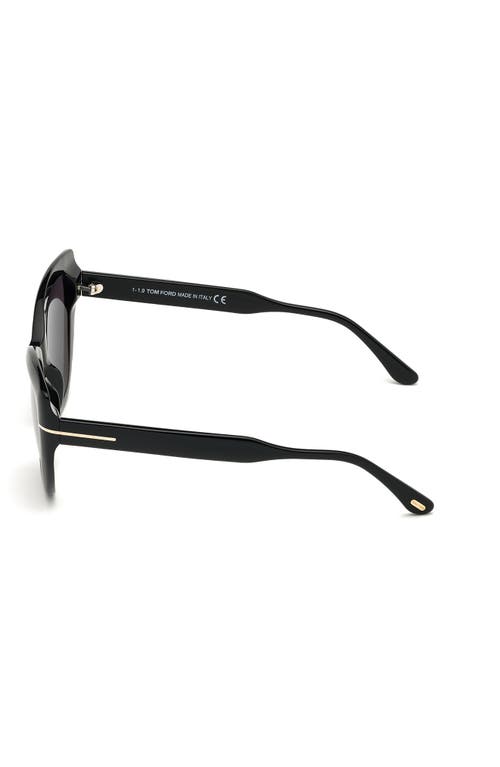 Shop Tom Ford Anya 55mm Cat Eye Sunglasses In Shiny Black/smoke