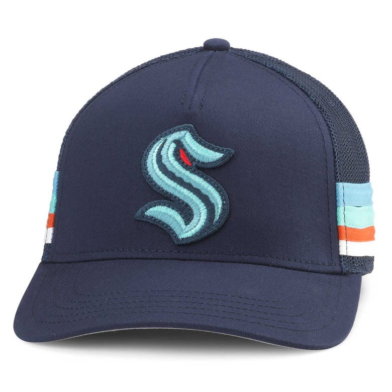 Shop American Needle Deep Sea Blue Seattle Kraken Hotfoot Stripes Trucker Adjustable Hat In Navy