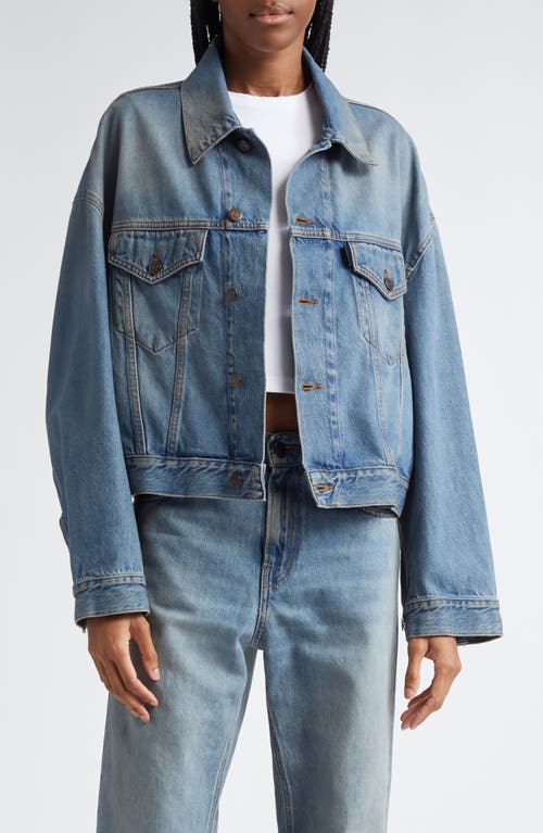 Shop Haikure Spencer Crop Denim Jacket In Oil Blue