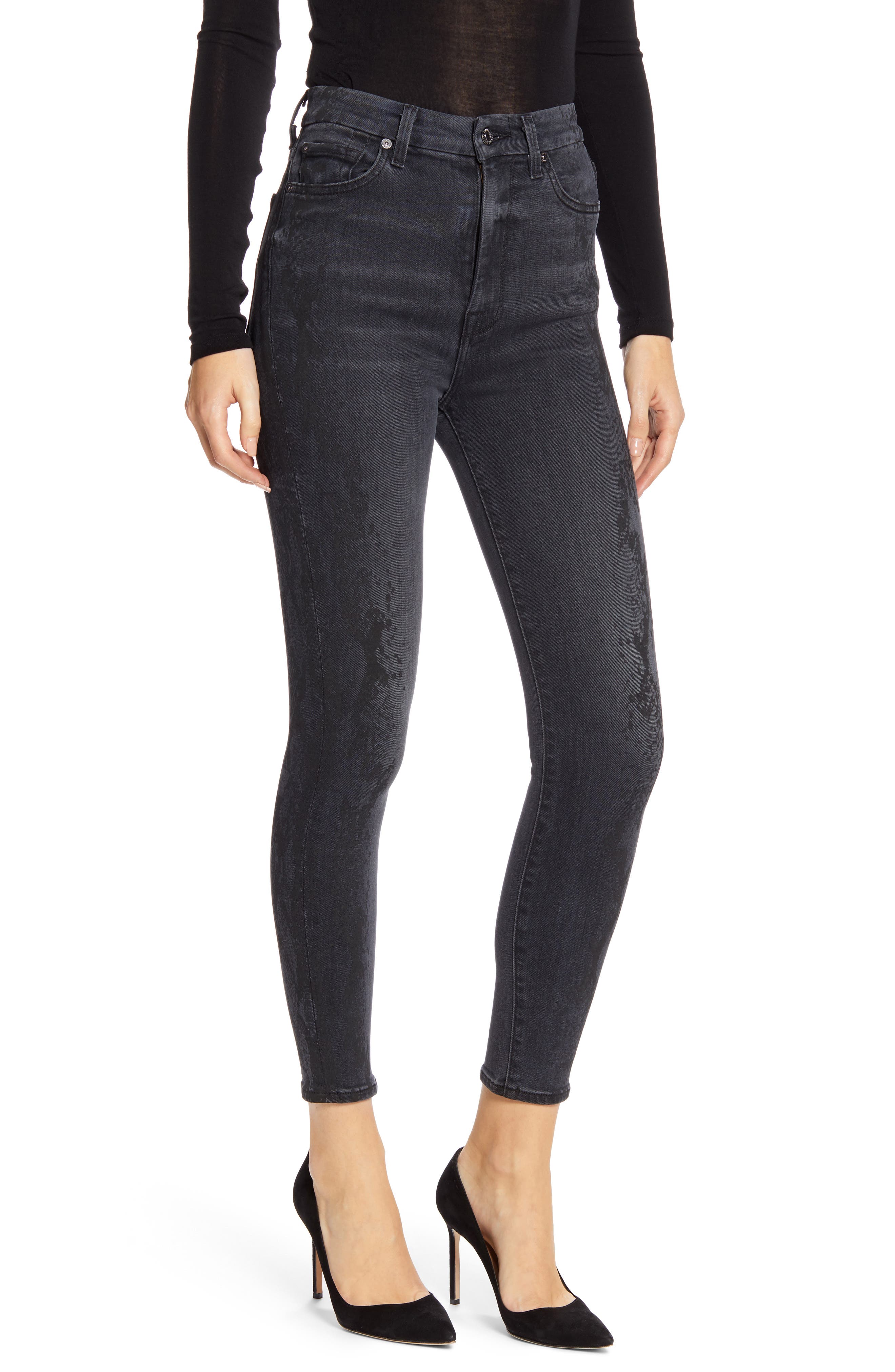 Seven 7 For All Mankind Roxanne Womens Skinny Black Jeans Crystal Squiggle 25 
