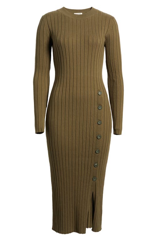 Shop Open Edit Button Sweater Midi Dress In Olive Ivy