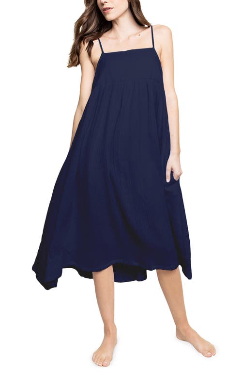 Petite Plume Serene Cotton Gauze Nightgown Navy at Nordstrom,