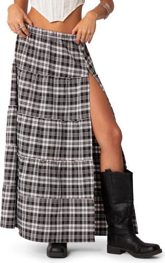 Plaid layered maxi outlet skirt