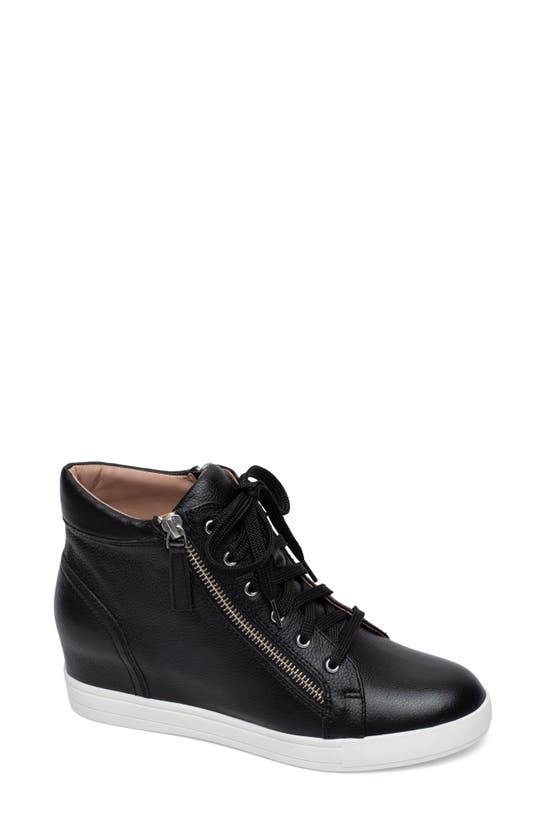 Linea Paolo Gaines Hidden Wedge Sneaker In Black Leather