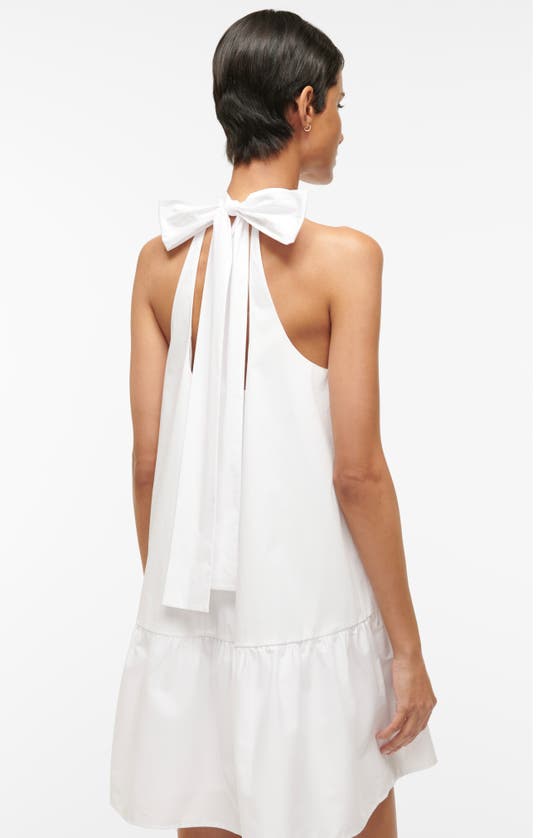 Shop Staud Marlowe Halter Neck Stretch Poplin Trapeze Dress In White