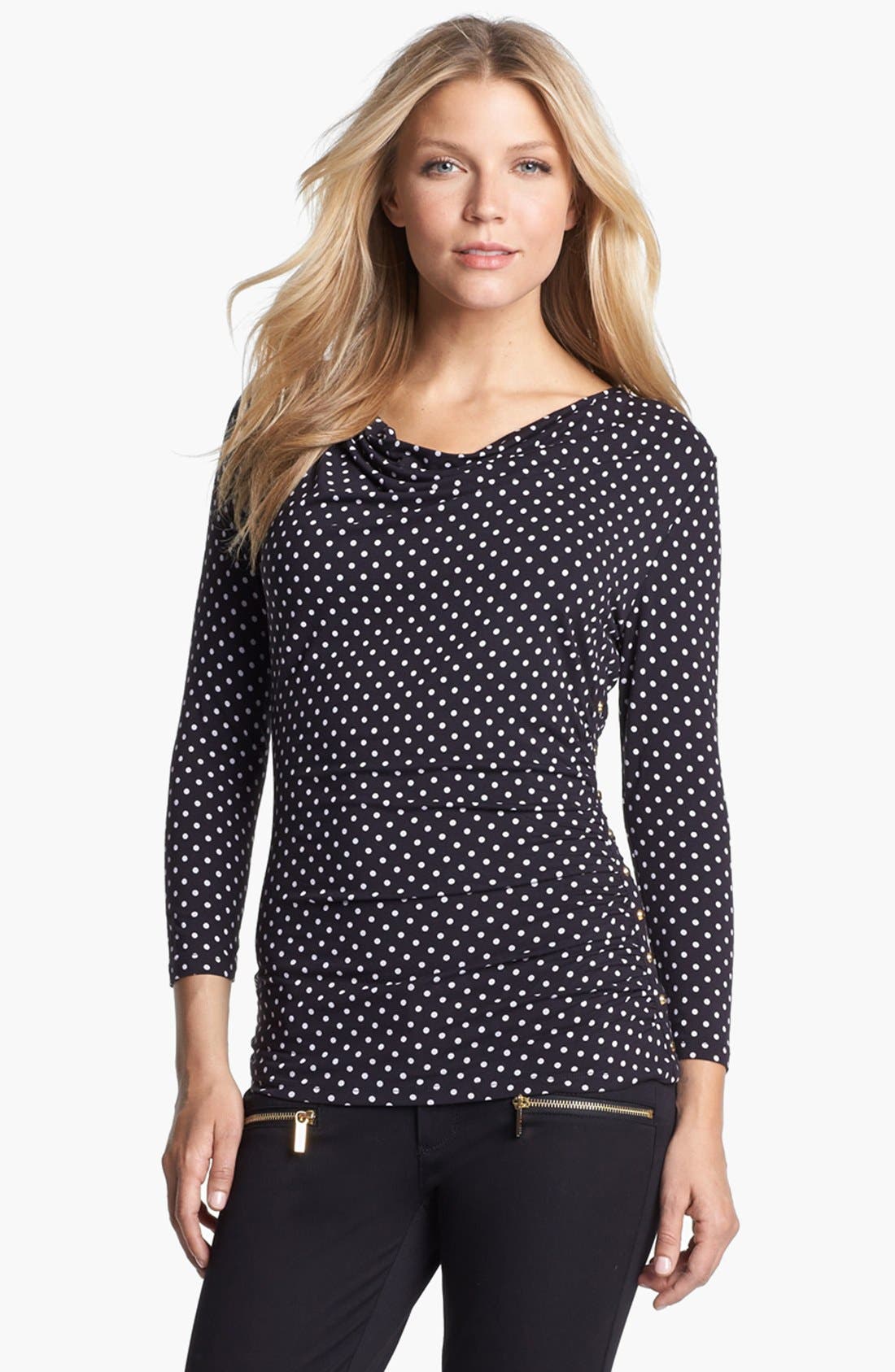 MICHAEL Michael Kors Drape Neck Studded Print Top Nordstrom