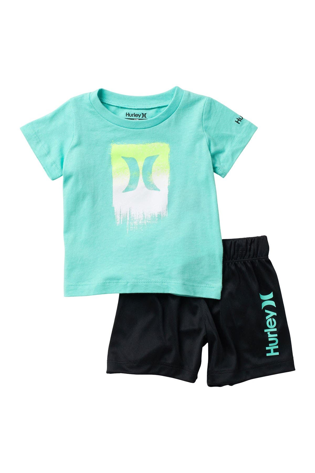 Hurley Dri-fit Logo T-shirt & Shorts Set In 023-bla-gr