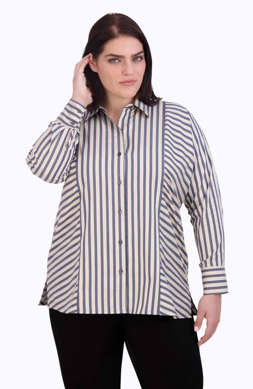 Shop Foxcroft Jackie Directional Stripe Cotton Blend Button-up Shirt In Navy/neutral