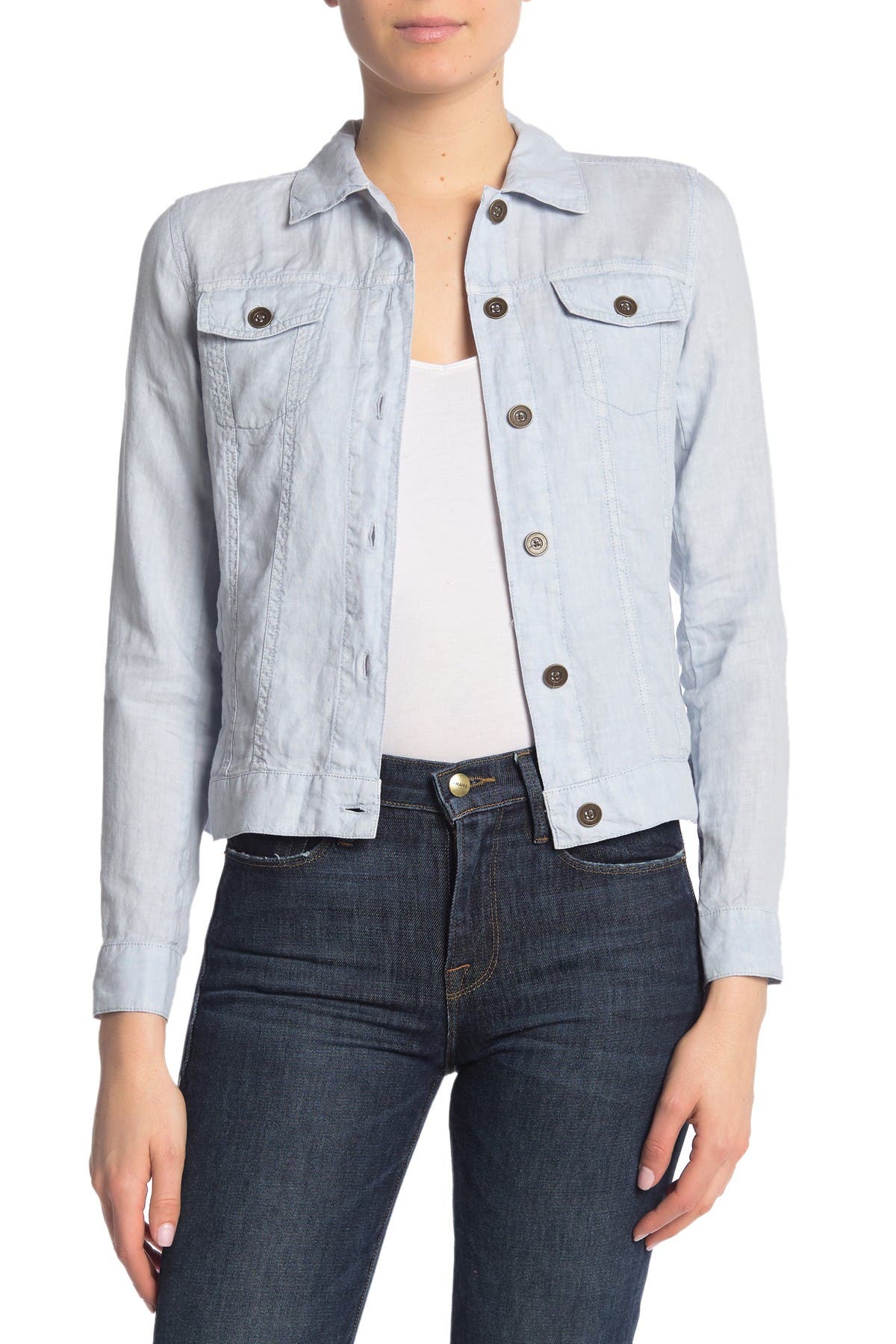 white linen jean jacket