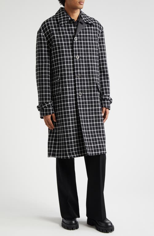 Versace Windowpane Check Wool Blend Coat Black White at Nordstrom, Us