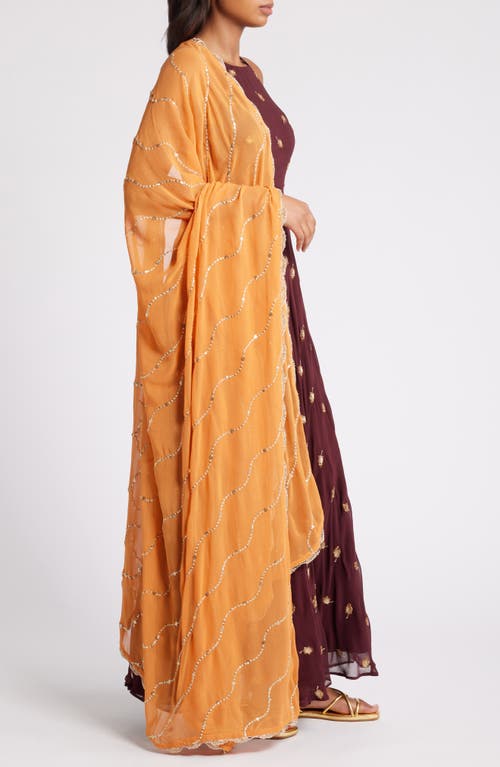 Shop Sani Nila Anarkali With Dupatta In Burgundy