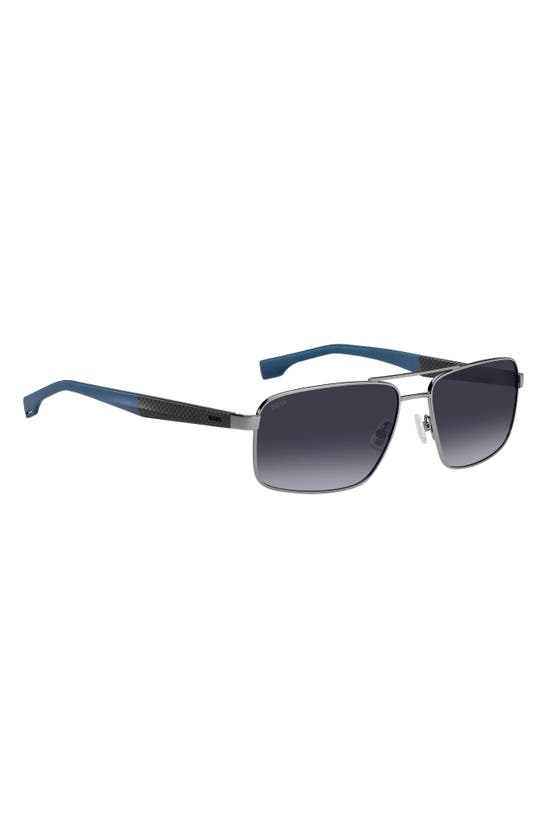 Hugo Boss Boss Rectangle Aviator Sunglasses, 59mm In Ruthenium Blue