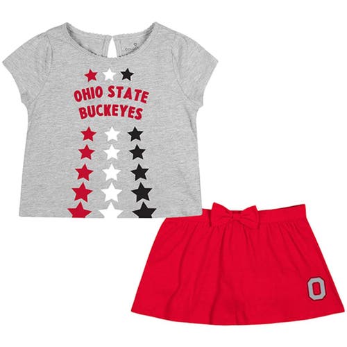 Girls Toddler Colosseum Heathered Gray/Scarlet Ohio State Buckeyes Smile T-Shirt & Skirt Set in Heather Gray