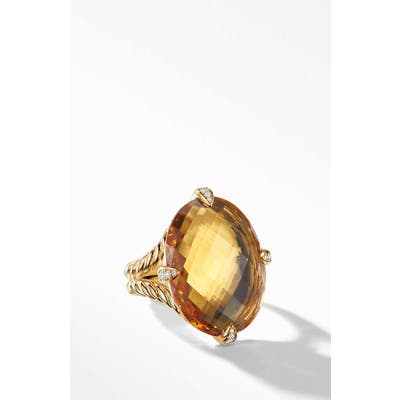 David Yurman Chatelaine 18K Gold Statement Ring With Honey Quartz & Diamonds